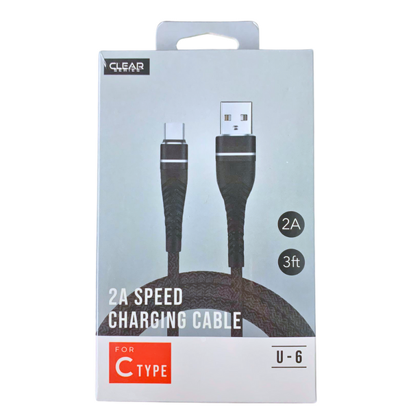 CLEAR C Type Charging Cable 2A Speed 3 Feet Long-Bulk Depot