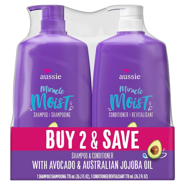 Aussie Paraben-Free Miracle Moist Shampoo & Conditioner Bundle Pack - 26.2oz-Bulk Depot