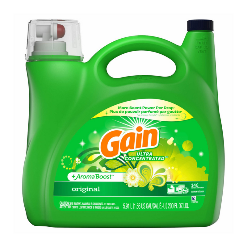 Gain Liquid Detergent 200 oz, Original Scent, HE, Case of 2