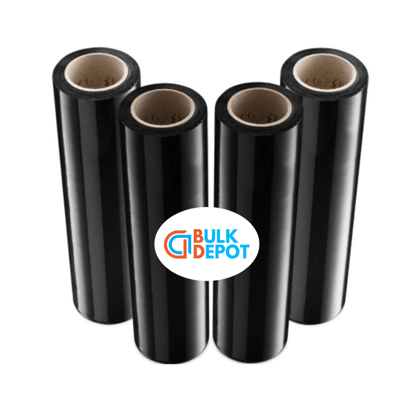 Black Stretch Film Wrap 18" x 100 Gauge, 4 Rolls per Case - Bulk Depot