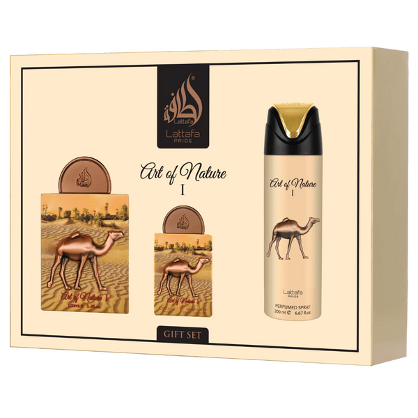 Lattafa Pride Art of Nature I Gift Set – Eau de Parfum 100 mL + Perfume Spray 200 mL + Pocket Perfume 20 mL