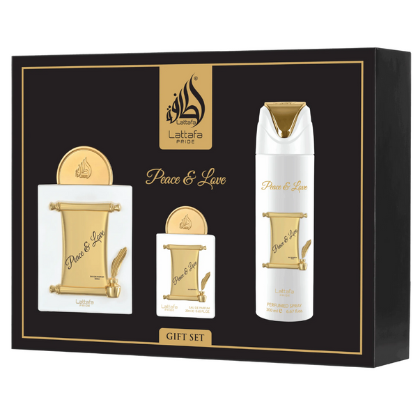 Lattafa Pride Peace & Love Gift Set – Eau de Parfum 100 mL + Perfume Spray 200 mL + Pocket Perfume 20 mL