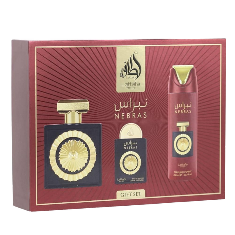 Lattafa Pride Nebras Gift Set – Eau de Parfum 100 mL + Perfume Spray 200 mL + Pocket Perfume 20 mL