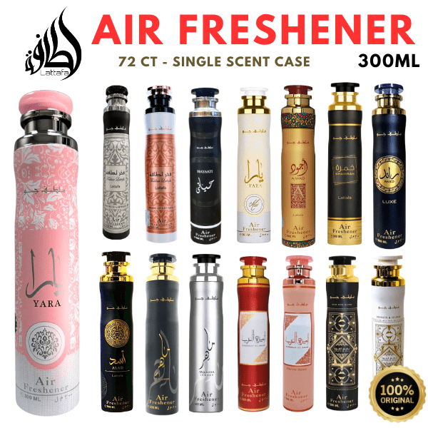 Lattafa Air Freshener 300mL - Master Case 72 CT (Single Scent, 15+ Fragrances) - Bulk Depot LLC