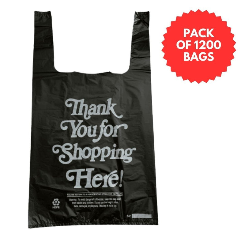 (Pack of of 1000 bags) 1/8 Plastic "Thank You" Black Bag - Bulk Depot