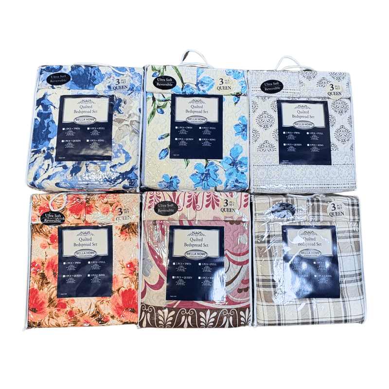 Queen & King Bedspread Quilt Set, 3 PCs Set, 12 Sets / CT - Bulk Depot
